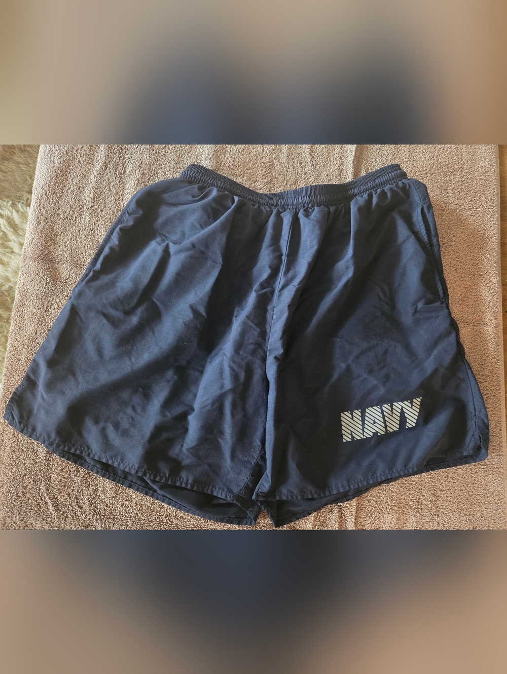 U.S. Navy Shorts Blue Mens Large Physical Fitness Uniform Nylon Reflective Short
